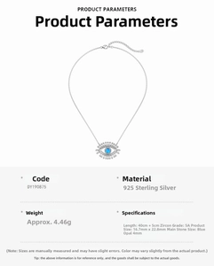 Detail showing 925 sterling silver evil eye pendant with blue opal and 5A cubic zirconia
