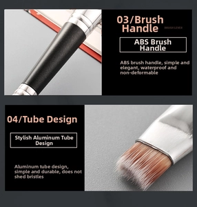 Detail of dual-ended makeup brush with matte ABS handle and durable aluminum ferrule