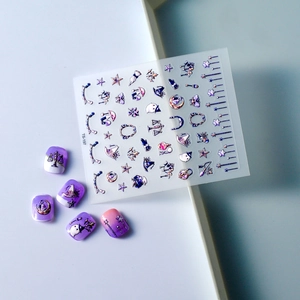 Purple fantasy 5D embossed nail stickers featuring magic stars and ghost motifs