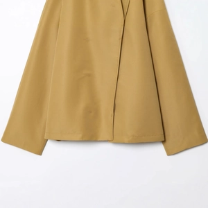 Minimalist khaki short trench coat with premium smooth fabric and loose casual fit design