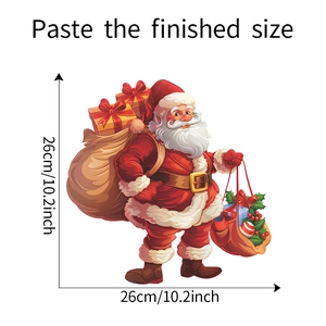 Detail showing finished size of 26cm square Santa Claus wall sticker for home decor
