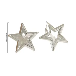 Polished titanium steel double star stud earrings with 1.22 inch diameter size