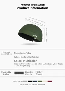 Details zur grünen Canvas-Docker-Mütze mit Bergstickerei und Maßangaben zur Größe