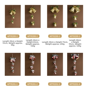 Detailed size and weight chart for gold and red-white striped Christmas bell ornaments