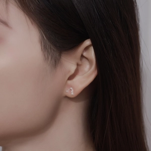 Close-up of elegant 999 sterling silver zodiac stud earrings with sparkling pavé crystals