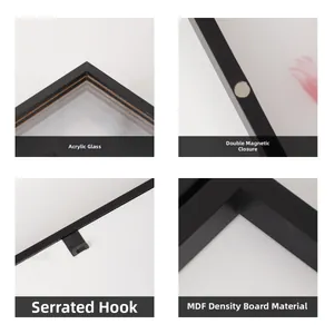 Vista macro cornice in MDF con chiusura magnetica e gancio a dente di sega per il fai da te