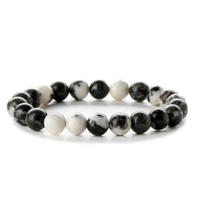 Minimalist 8mm natural imperial stone beaded bracelet with black and white marble patterns
