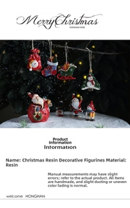Detailed view of handcrafted resin Santa and snowman Christmas tree ornaments