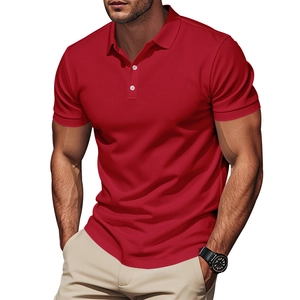 Men's quick-dry red short sleeve polo shirt with breathable fabric and classic fit