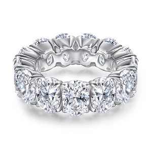 Elegant 925 sterling silver full eternity ring featuring oval-cut zircon gemstones