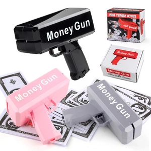 Electric money gun toy set in black pink and grey colors with props and box