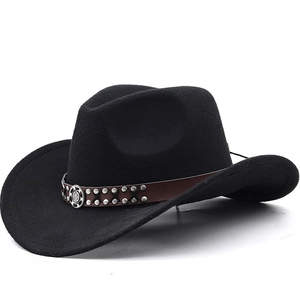 Western Cowboy Hat Wide Brim Wool Felt Vintage Outdoor Riding With Leather Belt Metal Rivets For Men Women