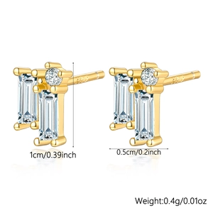 Detailed dimensions of gold-plated S925 silver stud earrings with zircon stones