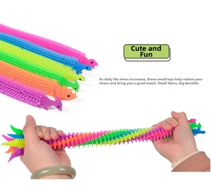 Elastic dinosaur sensory stretch strings in six bright colors showing high flexibility