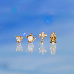 Beauty and the Beast characters stud earrings set with teapot clock and zircon stones