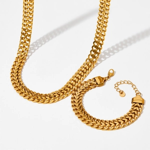 Stainless Steel Necklace And Bracelet Cuban Link Chain Heavy Retro Fashion Jewelry For Women Men