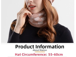 Detail of pink and white checkered knit neck warmer with thick texture for winter