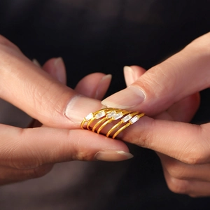 Minimalist 18K gold plated stainless steel stacked rings with rectangular zircons