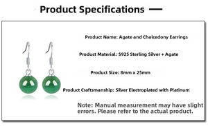 Detailed view of S925 sterling silver hooks with 8mm green agate stone drops