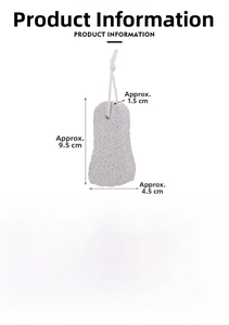 Detail of grey volcanic pumice stone with hanging rope showing dimensions 9.5x4.5x1.5cm