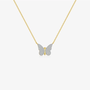 Elegant gold and silver S925 sterling silver butterfly pendant necklace with sparkling pavé crystals