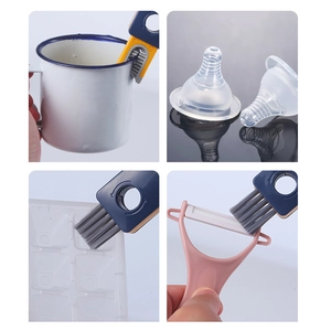 Versatile 4-in-1 long handle gap cleaning brush for cups and bottles in blue and yellow