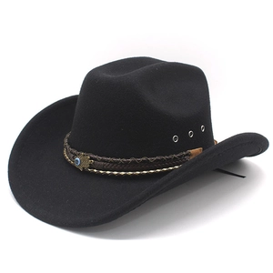 Western Cowboy Fedora Hat For Women Men Cotton Polyester Felt Wide Brim With Hamsa Hand Evil Eye Charm Braided Band