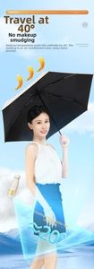 Detail of folding sun umbrella with cooling black coating and UV protection technology