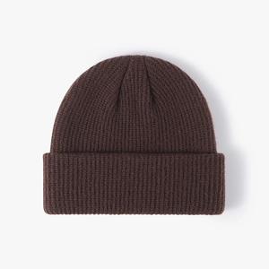 Thick double-layered dark brown knit beanie for men and women in winter style