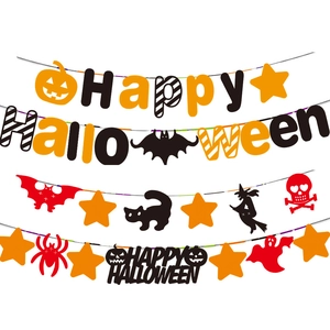 Halloween Banner Paper Garland Hanging Decorations For Spooky Party Black Cat Witch Bat Skull Happy Halloween Props
