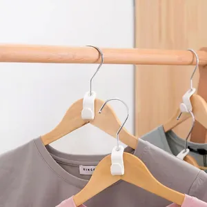 Space-saving white plastic clothes hanger connector hooks for vertical closet organization