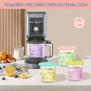 Set of four 24oz replacement pints with multi-colored lids for Ninja NC500 series