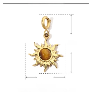 Detailed specs of sun-shaped gold stainless steel pendant with natural stone inlay