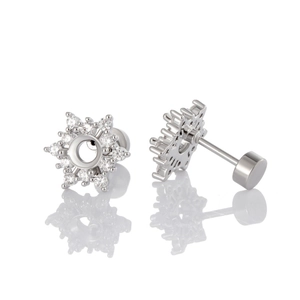 Titanium steel snowflake cartilage stud earrings with 4mm cubic zirconia stone setting