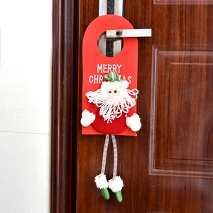 Christmas door handle hanger with plush Santa Claus and white Merry Christmas text