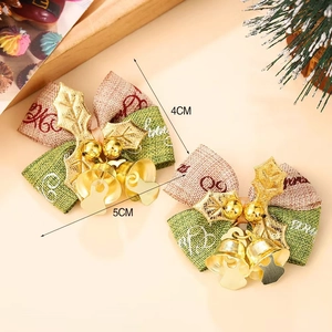 Christmas bow cake decorations with golden bells and holly leaves, 4cm and 5cm sizes