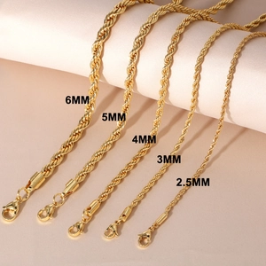 Rope Chain Necklace Gold Plated Copper Twist Link Minimalist Hip Hop Fashion Jewelry For Unisex Adjustable