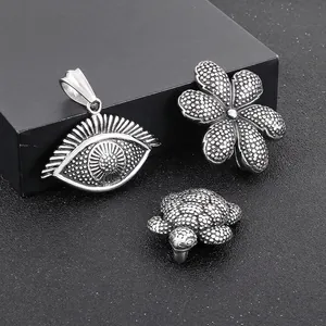 Retro Stainless Steel Pendant Necklace Turtle Flower Evil Eye Punk Style Jewelry For Men And Women