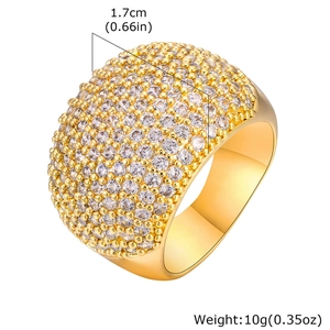 Chunky gold stainless steel ring with micro-pave zircon crystals, 1.7cm wide band