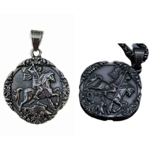 St George Slaying Dragon Relief Pendant Necklace 316L Stainless Steel Retro Knight Medal Jewelry For Men