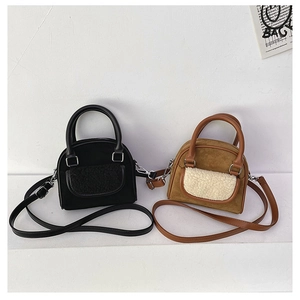 Chic black and brown plush PU leather handbags with warm faux shearling details for winter