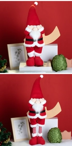 Detail of creative Christmas gnomes with retractable legs and hands covering eyes