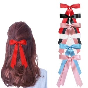 Hair Clip For Girls Satin Ribbon Large Bow Sweet Ballet Style Long Streamers Elegant Accessory