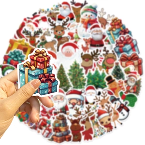 50pcs waterproof Christmas graffiti stickers set with Santa, deer, and snowman designs