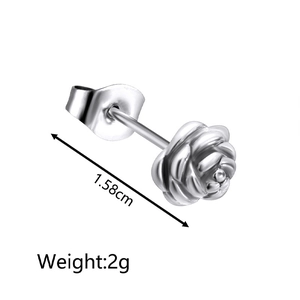 Minimalist silver rose stainless steel stud earrings with size 1.58cm and 2g weight