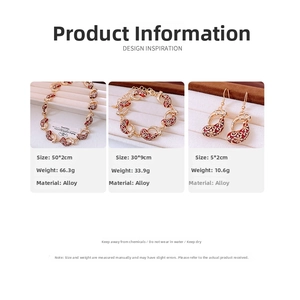 Detailed size and weight specs for vintage gold alloy necklace, bracelet and earrings set
