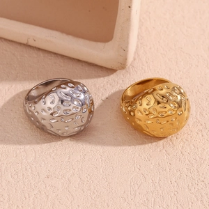 Bagues ouvertes goutte d'eau en acier inoxydable plaqué or 18K et argent martelé