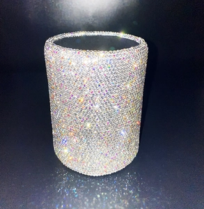 Sparkling silver crystal rhinestone cylindrical makeup brush holder with premium finish