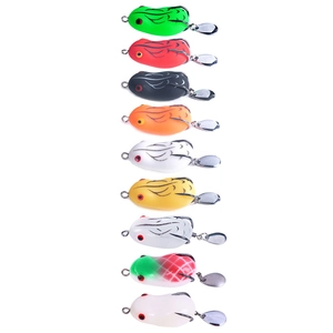 Set of 10 soft hollow frog fishing lures with double hooks and metal spinning sequins