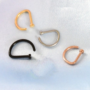 Unisex D-shaped punk nose rings set in gold, silver, black, and rose gold finishes